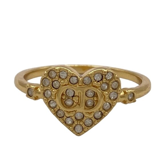 Auth DIOR/ChristianDior - Gold Hardware Rhinestones Ring #5 3/8 - Picture 1 of 4